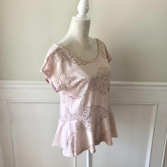 Painted Threads Blush Peplum Top Floral M - Picture 3 of 4